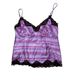 Candies Colorful Heart Print Lace Babydoll Slip Top Size L Y2K Fairy Whimsical